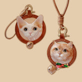 Custom 3D Vegetable‑Tanned Leather Pet Portrait Round Keychain – Handmade Single Pet